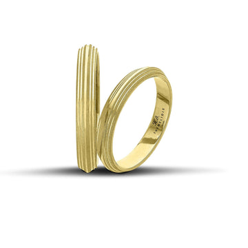 Πρωτότυπες βέρες γάμου χρυσές με γραμμές ματ και λουστρέ, πλάτους 3.5 mm